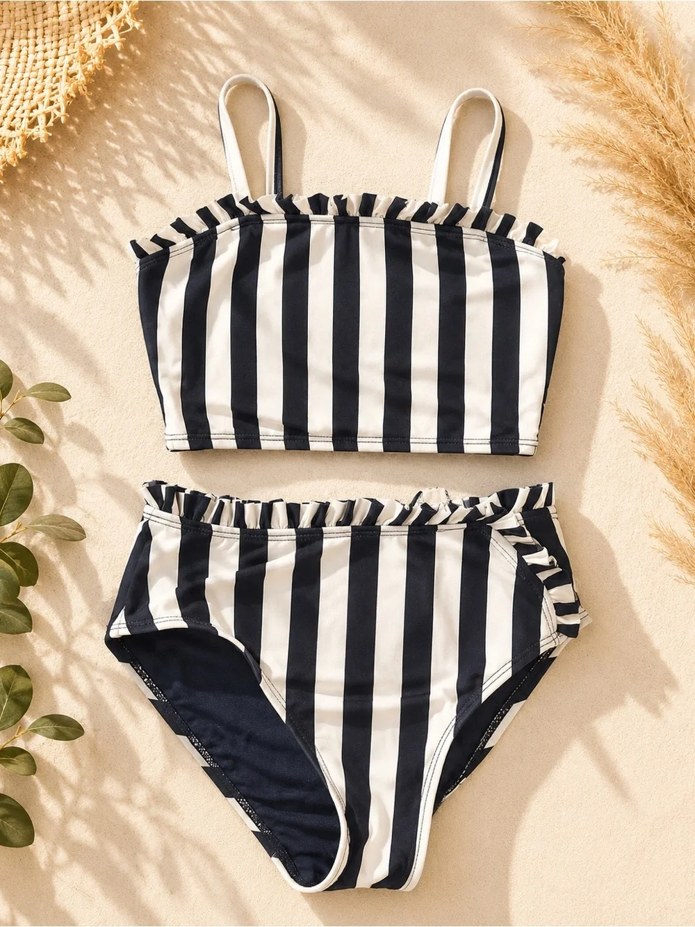 2 Pack! Habitual Girls 7/8 Two Piece Bathing Suits-Lilac/White, Navy Blue/White